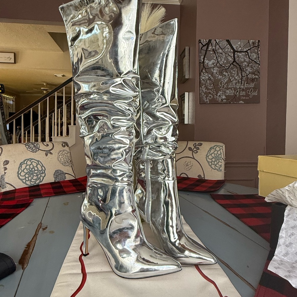 INC International Concepts Metallic Silver Heeled Boots